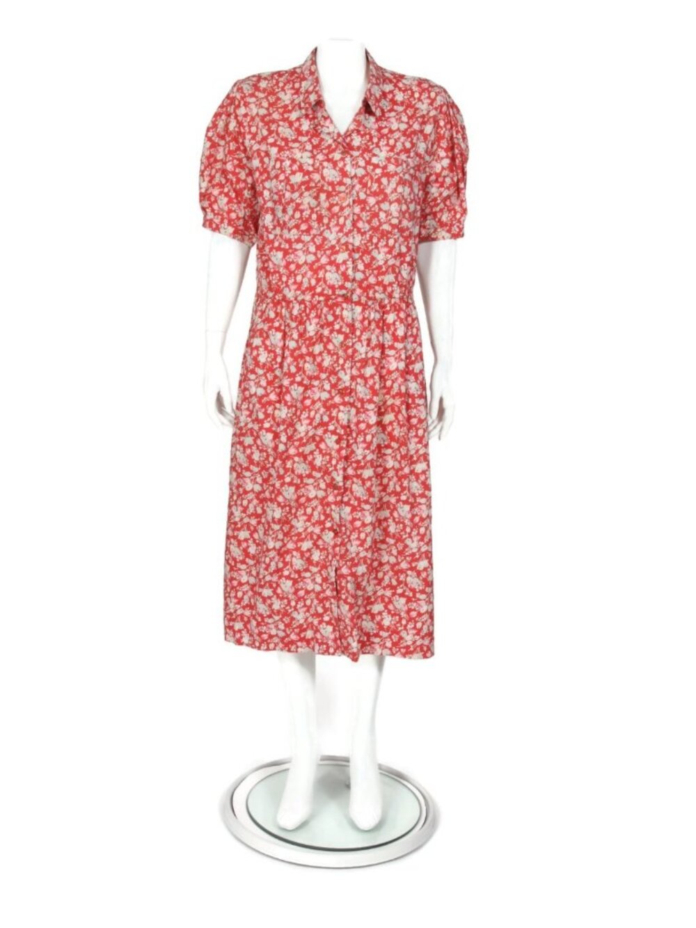 Vintage 80s LIBERTY OF LONDON Red Floral Collared Midi Tea Dress sz Large /777